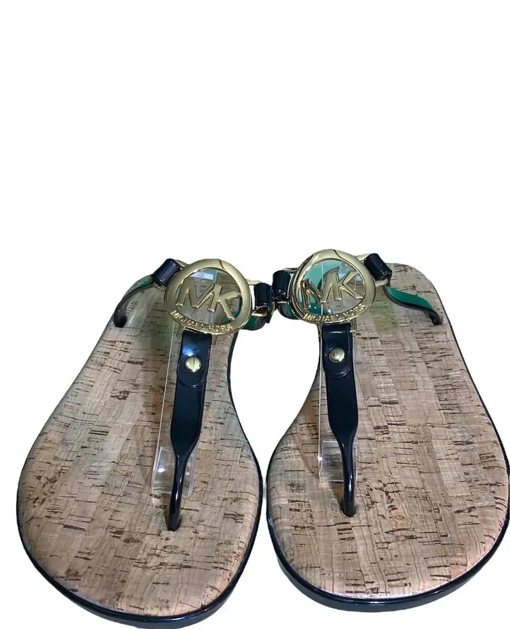 Michael Kors MK Charm Jelly Sandals Thong Flip Flops Black Silver size 8